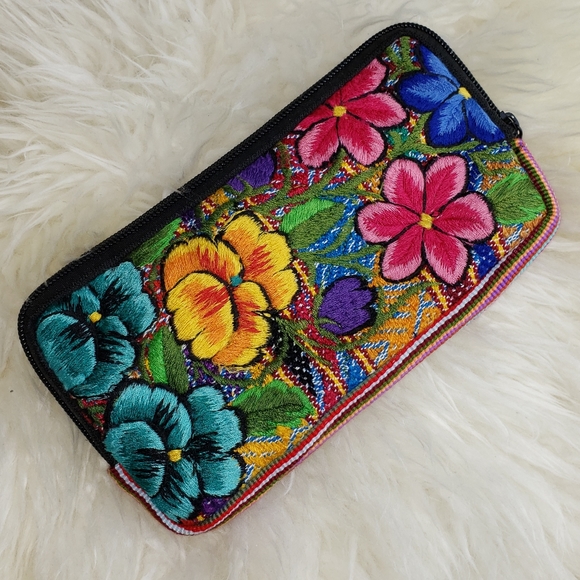 Handbags - Guatemala Floral Embroidered Zip Around Wallet